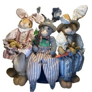Set of 3 Vintage Shelf Sitting Plush Easter Bunny Rabbits
